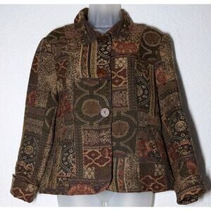 600 West Womens Tapestry Jacket Blazer Sz 10 Classic Fall Colors Pockets Cuffed